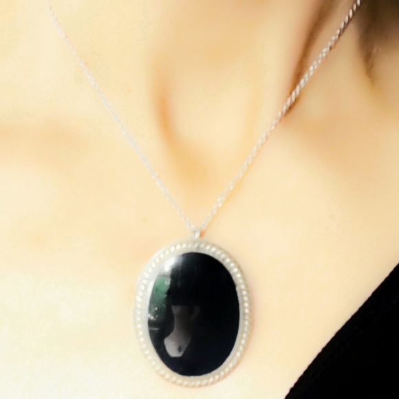 Vintage Victorian Sterling Silver and Onyx Brooch Pendant